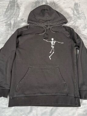 Overtime Basketball Skeleton Hoodie Mens Small Fleece Embroidered Washed Gray